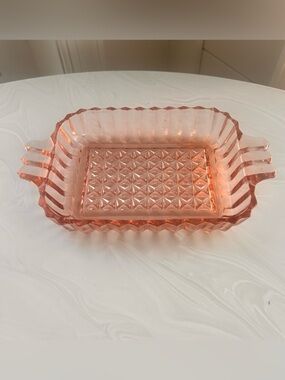 Anchor Hocking Pink Pressed Glass Serving Tray with Handles
